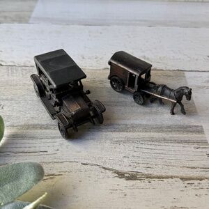 Vintage Miniature Die Cast Metal Pencil Sharpeners - Antique Car - Horse & Buggy